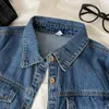 Frauen Blusen Blau Denim Hemd Mantel Retro Tasche Gestickte Dünne Jacke Tops 2023 Herbst Koreanische Revers Langarm Bluse