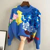 Women's Sweaters Fashion Women Sequined Blue Pullover Sweater Colors Mixed Tassels Long Sleeve Knitted Top Casual Streetwear Knitwear