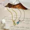 Hänghalsband titanstål vatten dropphalsband för kvinnor vintage grön blå kristall mode utsökta högkvalitativa smycken