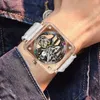 Montres-bracelets AESOP Tourbillon Montre-bracelet mécanique 40mm Saphir Transparent Carré Montres pour hommes Double barre de cheveux Mode Casual