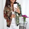 Jaquetas femininas Mulheres adequadas diariamente leve zip up jaqueta floral impressão casaco gola curta esportes casuais