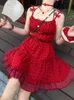 Verão vermelho japonês kawaii mini dres arco azul lolita doce cinta vestido feminino praia coreano casual fada novo 230808