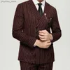 Fashion Wine Red Pinstripe Men Suits 2 Pieces Groom Business Slim Fit Prom Wedding Tuxedos Blazer Jacket+Pants Business Banquet Q230828