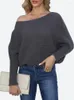 Kadın Sweaters Benuynffy Kadın Tekne Boyun Batwing Uzun Kollu Sweater 2023 Güz rahat gevşek kazak jumper üstleri kadın katı örgü