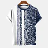 Camiseta masculina casual listrada impressão t-shirts verão o-pescoço manga curta camiseta legal poliéster solto topos roupas masculinas de grandes dimensões 6xl