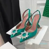 Sandálias de salto alto cetim apontado slingbacks mulheres toesl girassol festa vestido de casamento sapatos