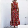 Podstawowe sukienki swobodne Summer eleganckie plażowe sukienka dla kobiet Długie kwiaty Polka-kropka Pasek Panie Halter Boho Vintage Party Drop dh0zb