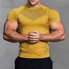 Men's T-Shirts Gyms Mens T Shirts Quick Dry Running Shirt Compression Fitness Shirt Male Gym Workout Tights Short Sleeve Summer Sports T-shirt 230828