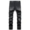 Mens Jeans Men Biker Streetwear Paisley Bandana Print Patch Stretch Denim Pants Patchwork Holes Ripped Slim Straight Black Trousers 230828