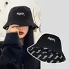 Berets Double-sided Wear Bucket Hat Men Women Japanese Graffiti Letter Outdoor Sun Hats Unisex Wide Brim Foldable Fisherman Caps