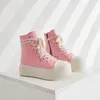 Sapatos simples de cor doce, rosa, cano alto, série personalizada, cadarços grossos, sapatos de moda para casal