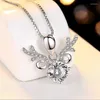 Pendant Necklaces Korea Cute Elk Necklace Sweet Romantic Crystal Girls Birthday Christmas Gifts Clavicle Chain Lover's Jewelry