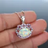 Anhänger Halsketten Luxus Große Ovale Stein Blume Weiß Feuer Opal Für Frauen Silber Farbe Orange Lila Zirkon Braut Hochzeit Schmuck