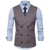 Gilet de sport formel à carreaux pour hommes, décontracté, double boutonnage, col en v, à la mode, style anglais, gilet décontracté, HKD230828