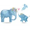 ملصقات الجدار الرسوم المتحركة الأفيال الزرقاء نمط طلاء حيوان لطيف لغرفة المعيش
