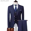 Blazer Pants Vest 3 Pieces Suit Set / Men's Fashion Banket Business British Style Slim High End Custom Plaid Blazers Byxor Q230828