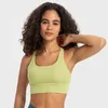 Yoga Outfit Color Block Strappy Sports Bras Mulheres Crisscross Voltar Suporte Médio Acolchoado Ginásio Fitness Bra Ribbed Push Up Crop Tank Top