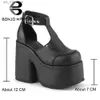 İns bonjomarisa 2024 Elbise platformu yuvarlak ayak parmağı yüksek topuklu toka kayışı punk serin goth kadın sandaletler kesme kalın topuk yaz ayakkabıları T230828 bacae