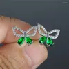 Boucles d'oreilles femme mignon petit papillon cristal vert creux multicolore Zircon Animal pour femmes Boho bijoux