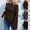 Kadın Sweaters Moda Omuz Örgüsü Knaklı Kazak Sıradan Yuvarlak Boyun Düz Renk Bluz Gevşek Uzun Kollu Banliyö Kazak Jumper