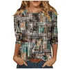 Frauen T Shirts Mode Lässig Drei Viertel Sleeve Print Rundhals Pullover Top Bluse Frau 2023 Einfach Und Vielseitig