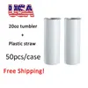 USA CA Warehouse 20 Oz Lean Sublimation Cup with Straw blank 20 Oz Thin Stainless Steellolerフラットボトム