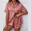 Kvinnors sömnkläder 2023 Silk PJS Damer Kort ärmar Satin Set Hemkläder