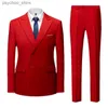 Qj Cinga Brand Men Pure Color Double Breasted Suit 2 Piece Large Size 5XL Fashion Minimalist Men's Business Wedding Dress Sets Q230828