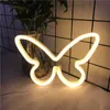 LED Neon Lights Forme de papillon Night Light Sign Lampe Batterie ou USB Powered Baby Light pour l'anniversaire de mariage de Noël intérieur HKD230825