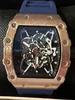Richarmill Watch Tourbillon Automatiska mekaniska armbandsur Swiss Men's Watches Rose Gold Metal and Blue Rubber Watch Band WN-PNS8