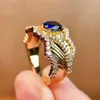 Klusterringar 6317 Solid 18K Gold Nature 1.02CT Blue Sapphire Gemstones Diamonds For Women Fine Smyckepresenter