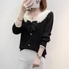 Women's Sweaters 4XL Big Size Sweater Women V Collar Bow Knitted Pullove Long Sleeve Patchwork Button Casual Loose Soft Clothing 2023