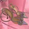 Crystal Women Dress Rhinestones Satin Bowknot Pumpar Glitter Sandaler 2024 Summer Transparent High Heels Party Prom Designer Shoes T230828 404