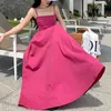 Casual Dresses 3XL Plus Size Elegant Fashion Rose Red Strap Dress For Women's Waist Solid Color A-Line Sexy Pullover Sleeveless