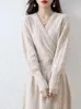 Casual Dresses Solid Long Sleeved V Neck Elegant Bodycon Knitted Dress Women Sexy Club Festival Slim 2023 Autumn Winter Simplicity