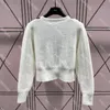 Women Oversize Cardigan Love Button Knitted Sweaters Handmade Rhinestone Letter Coats
