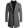 Men's Trench Coats Men Woolen Coat Autumn Winter Mid Long Wool & Blends Jacket Casual Grey/Black/Wine Red