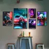 Eat Sleep Neon Game Poster Repeat Gaming Wall Art Sci-fi Cyberpunk Painting Canvas Prints Wall Pictures for Aesthetic Home Boys Game Room Bar Decor No Frame Wo6