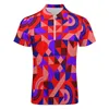 Geo Print Polo koszulki Mężczyźni Streszczenie sztuki geometrycznej swobodna koszula Summer Y2K Zipper T-shirts krótkie rękawowe ubrania HKD230825