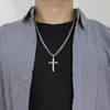 Cameido Collier avec croix en argent sterling 925 pour homme et femme avec chaîne à maillons cubains durables en acier inoxydable taillé en diamant poli bord biseauté avec pendentif en forme de croix