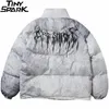 Męskie Parkas Men Hip Hop Ogólna wyściełana kurtka płaszcza streetwear bar farbiaże graffiti kurtka parka bawełna harajuku zimowa płaszcz kurtki warstwowa 230828