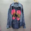 Women's Blouses Luxury Women Diamonds Beaded Denim Shirts Jacket Floral Embroidery Sequined Jeans Coat Rhinestones Rivets Cardigan Tops