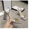 Designer Women Classic High Heels Sandals Leather Shoes Party Fashion Double Buckle Summer Sexy Slippers Party Wedding dress High Heels platform 35-42With Box