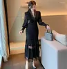 Casual Dresses Fashion Runway Women Pleated Party Dress Spring Sexy V Neck Lantern Sleeve Chiffon Patchwork Lace Bodycon Slim Long