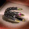 Bagues de cluster Vintage Punk Hommes Deux Tons Tungstène Dragon Claw Rouge Zircon Pierre Incrustation Rétro Biker Rock Personnalité Bijoux Cadeau