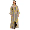 Ethnic Clothing Fashion Gauze 2 Piece Muslim Sets Abaya Grey Sling All Season Dubai Luxury Dress For Women Evening Party