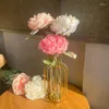 Fiori decorativi Grandi peonie Bouquet di seta artificiale Rose con bordo bruciato Finte decorazioni per la casa per feste di matrimonio bianche e rosa