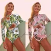 Costume da bagno da donna Costume da bagno intero da donna Costume da bagno intero Costume da bagno intero Stampa Surf Sportlike Poliestere puro a maniche lunghe