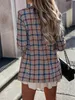 Женские куртки клетчатые пиджаки Женщины Springautumn Vintage Tweed Suits Office Ladies Chic Slim Blazers Girls Tops Set Set 230828