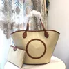 Bolsas femininas casuais de designer, sacolas de luxo, sacolas de grande capacidade, shopper casual, bolsas de moda feminina, sacolas de praia, sacola de palha com carteira, conjunto de 2 peças